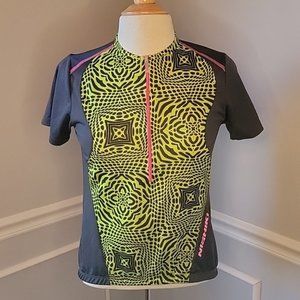 NISHIKI Women's Gray Neon Yellow Green Short Sleeve Half Zip Cycling Jersey Sz S
